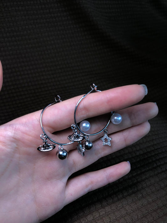 Silver Charm Hoop Earrings