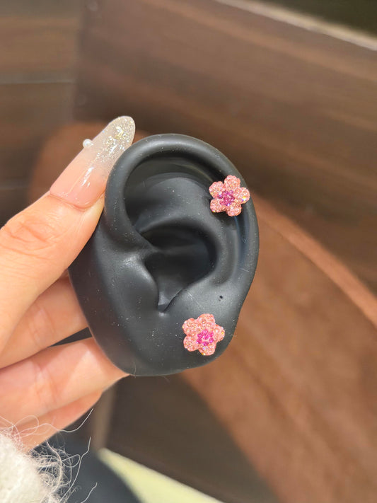 Pink Crystal Flower Helix Earring