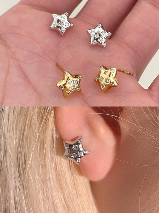 Puffy Crystal Star Stud Earrings