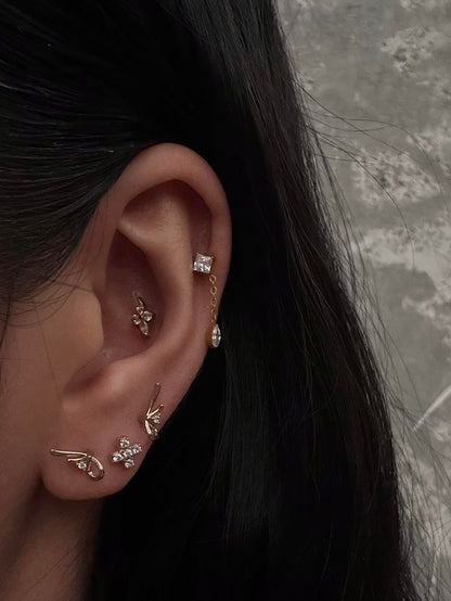 Golden Crystal Wing and Chain Earring Stack