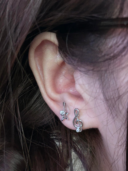 Guitar & Treble Clef Double Lobe Earring Stack