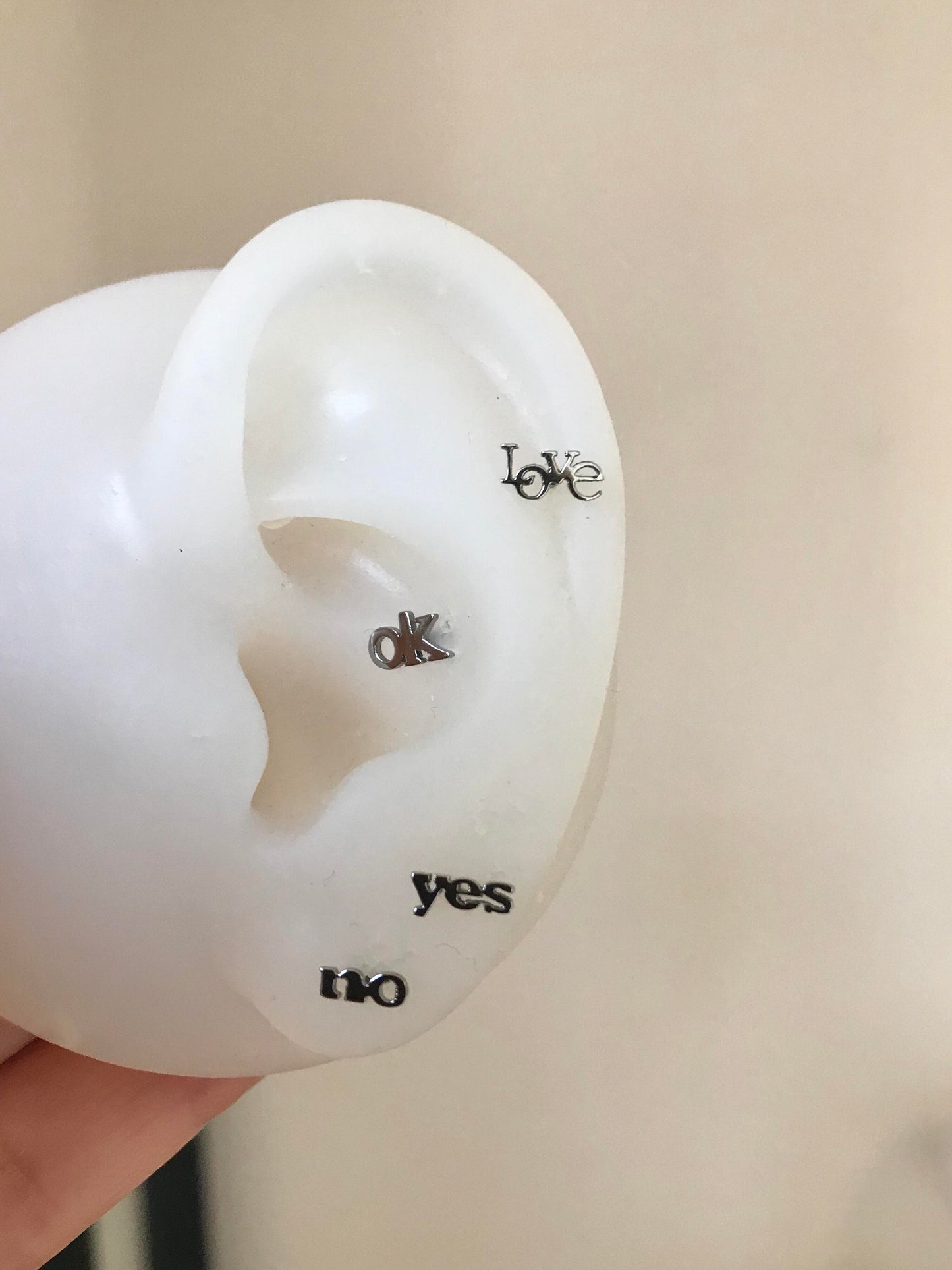 Silver Micro Word Text Stud Earrings