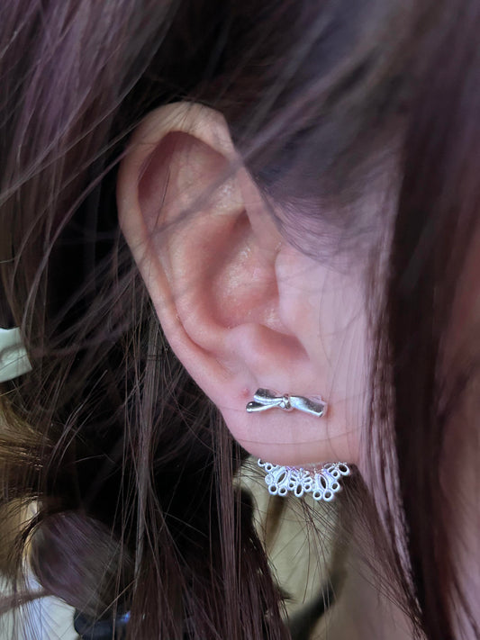 Silver Juliette Bow Lobe Earrings