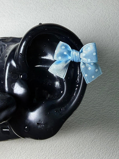 Blue Polka Dot Ribbon Bow Helix Earring