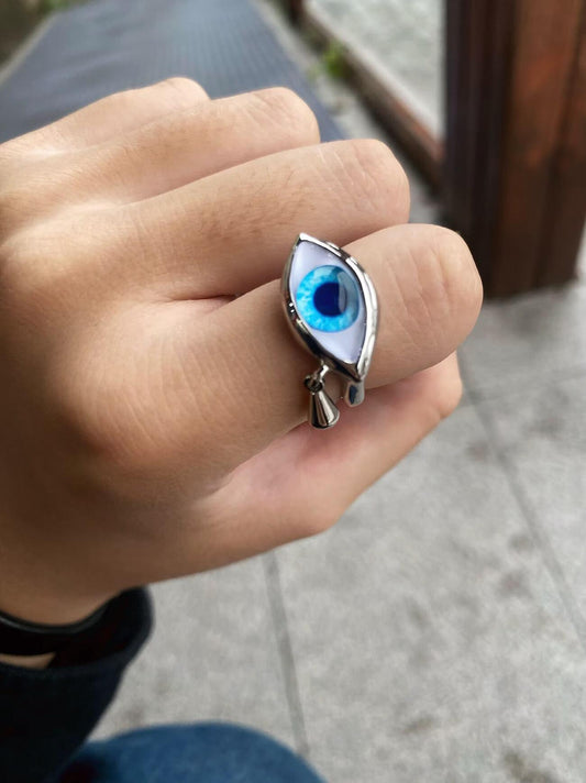Silver Blue Eye Adjustable Ring