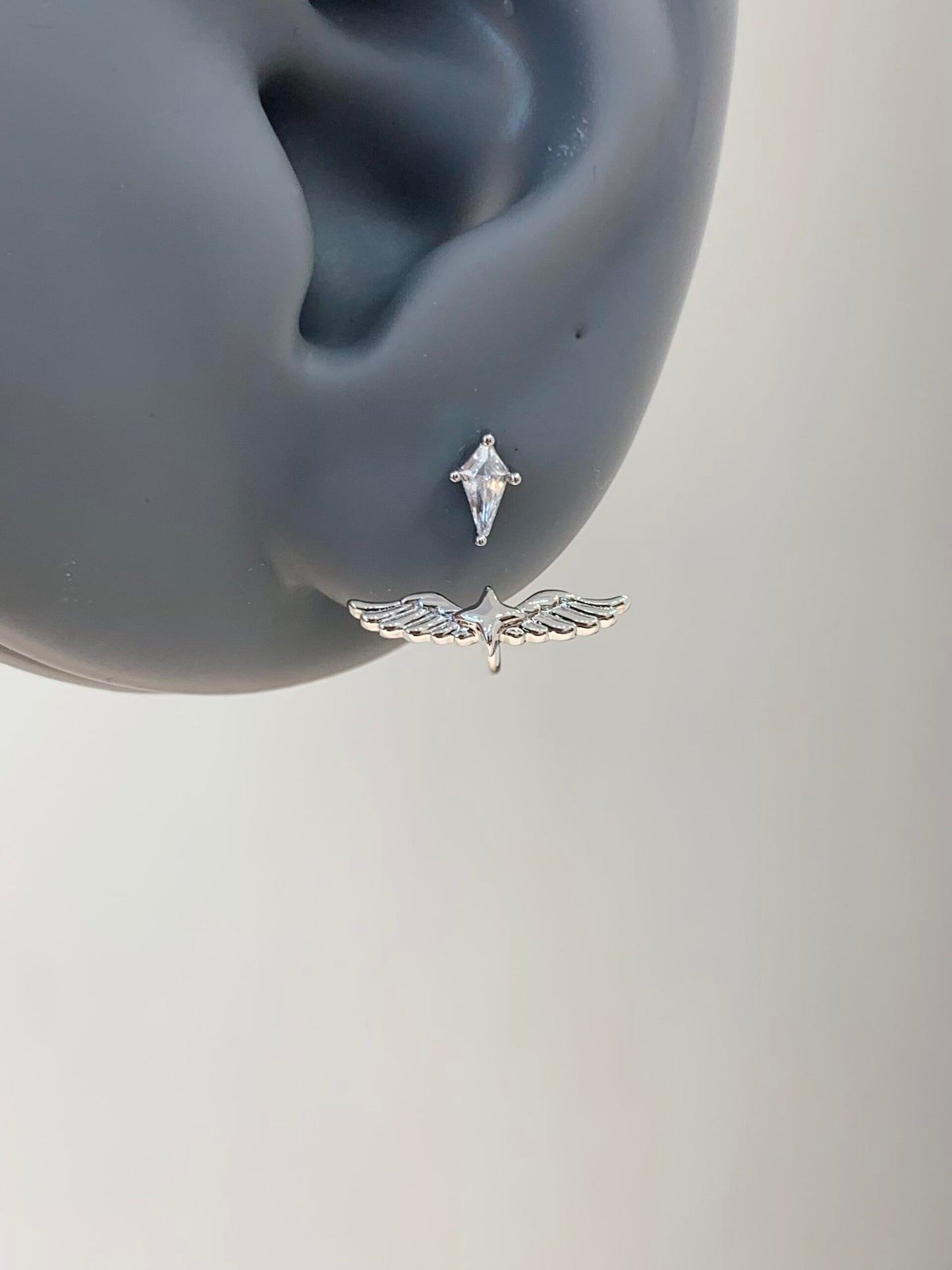 Silver Crystal Star Wing Jacket Earrings