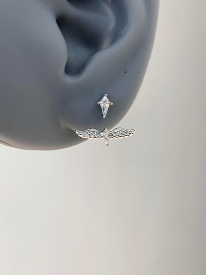Silver Crystal Star Wing Jacket Earrings