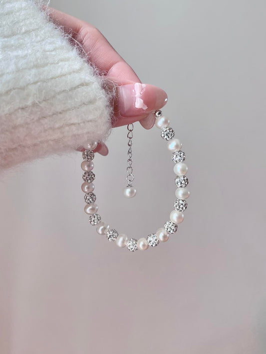 White Pearl & Crystal Bead Necklace