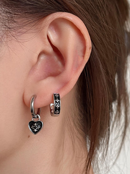 Silver Gothic Heart and Cross Earring Set