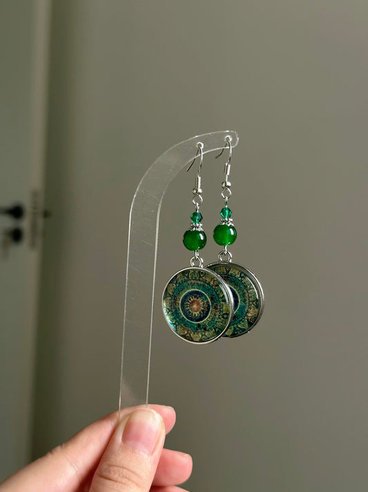 Green Mandala Dream Lobe Earrings
