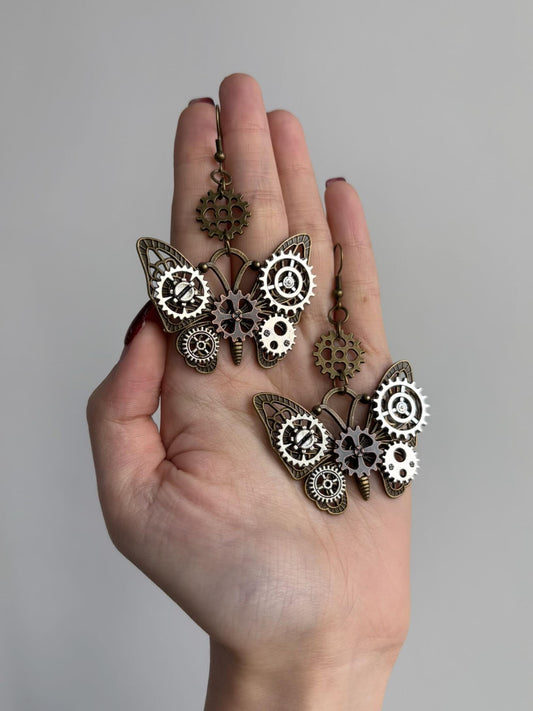 Two-Tone Mechanical Wing Earrings