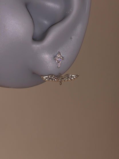 Silver Crystal Star Wing Jacket Earrings