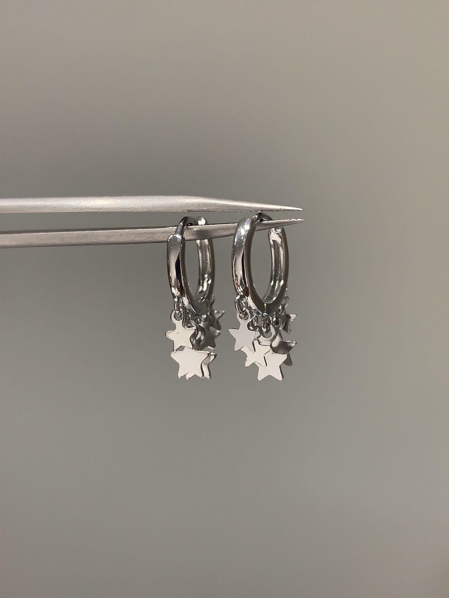 Silver Star Cluster Dangle Earrings