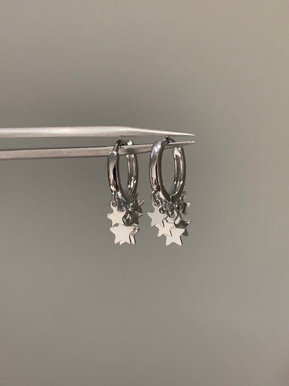 Silver Star Cluster Dangle Earrings