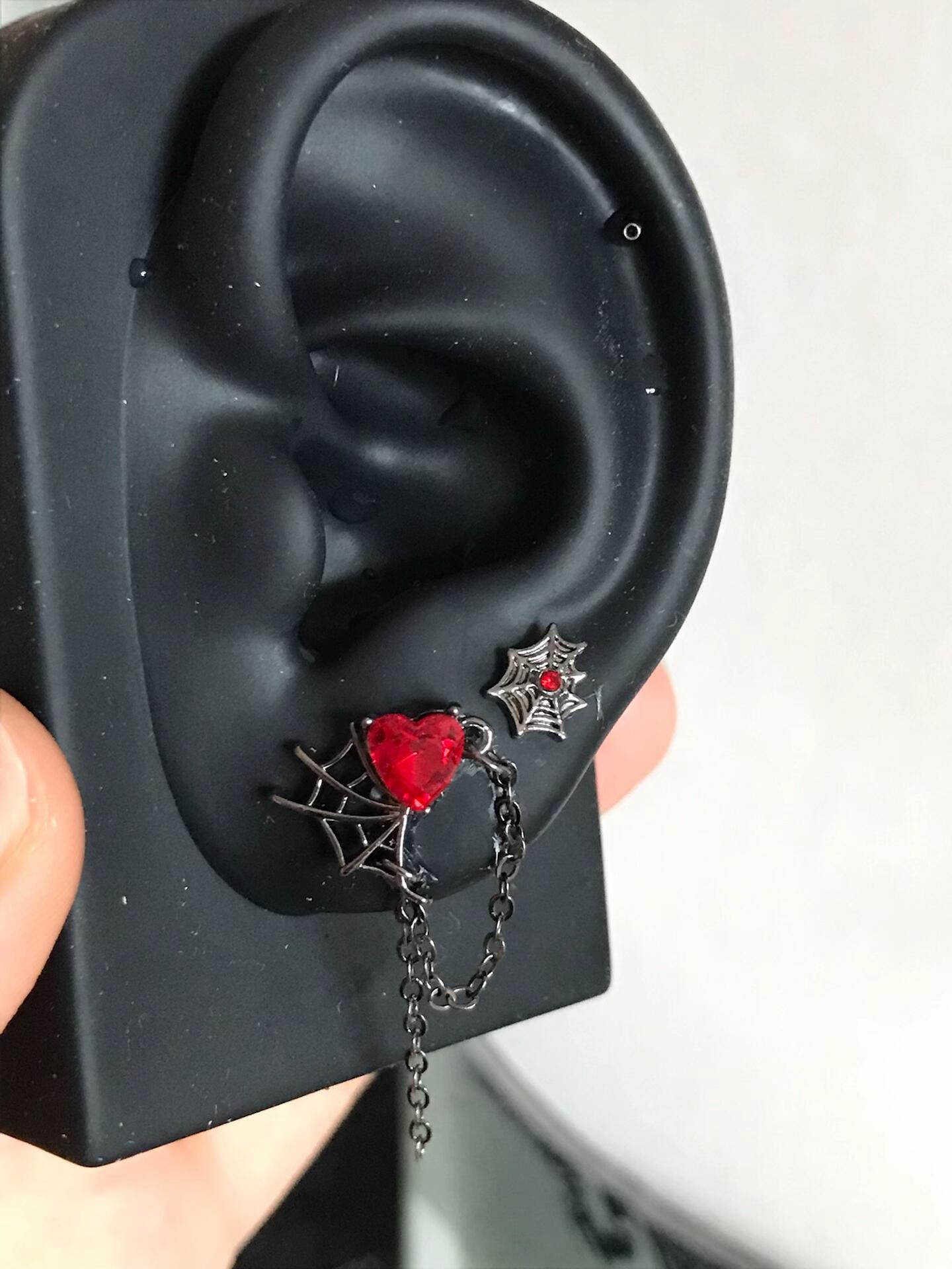 Blood Heart Spider Web Drop Earrings