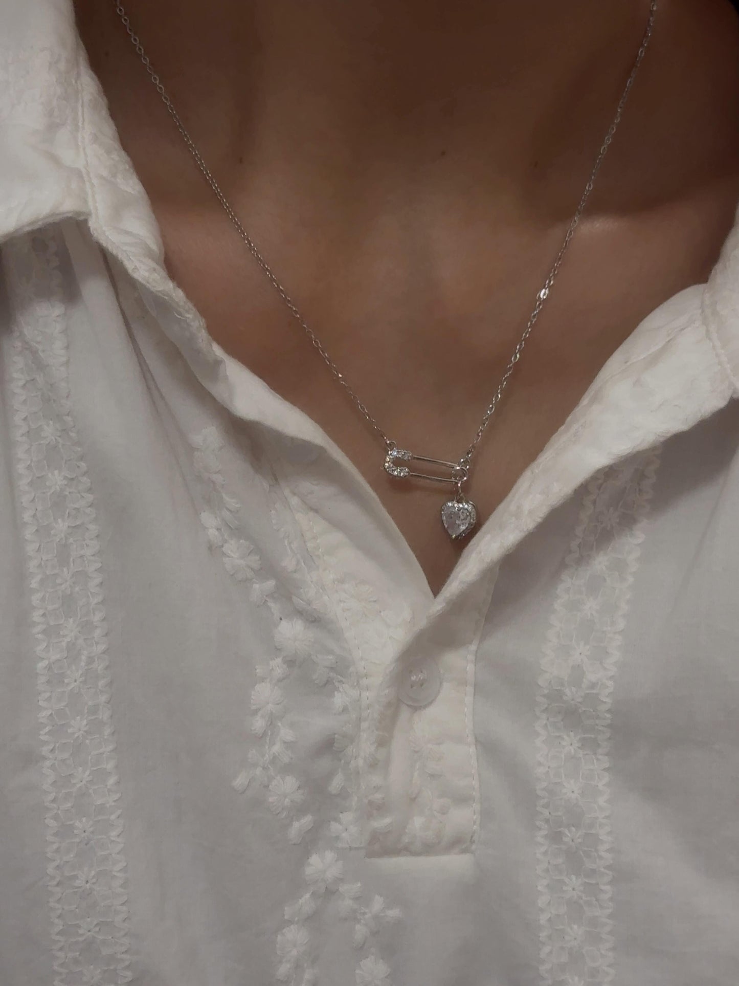 Crystal Heart Pin Necklace