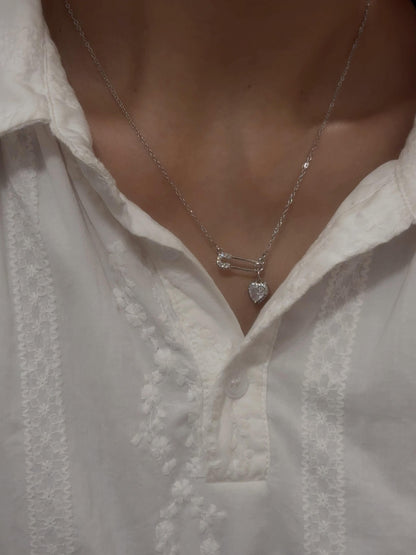 Crystal Heart Pin Necklace