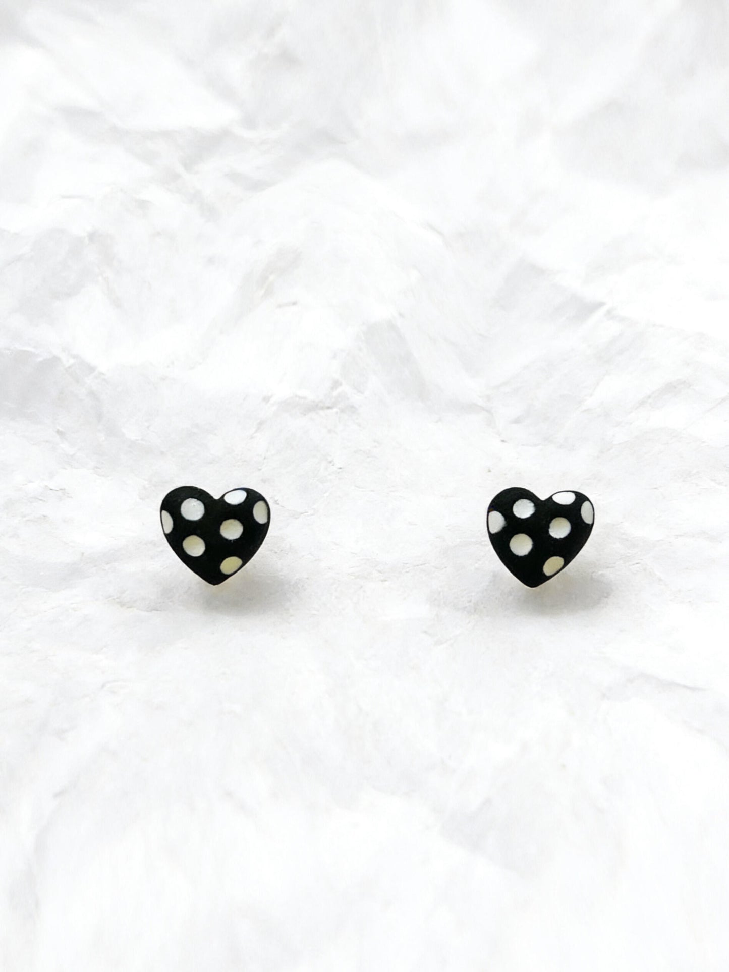 Black Polka Dot Heart Stud Earrings