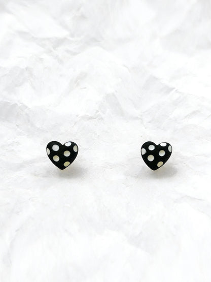 Black Polka Dot Heart Stud Earrings