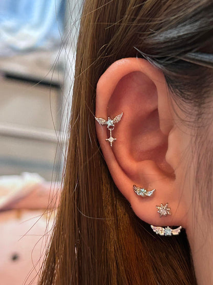 Silver Angel Wing and Star Earring Stack
