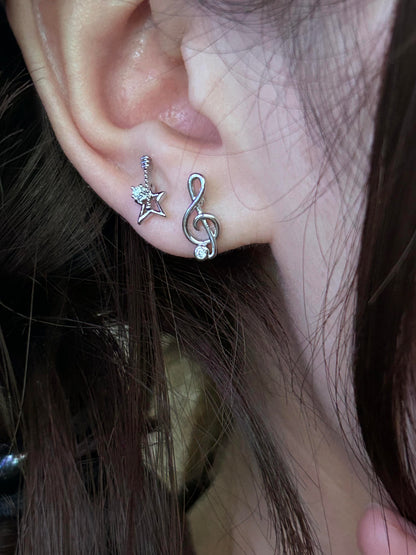 Guitar & Treble Clef Double Lobe Earring Stack