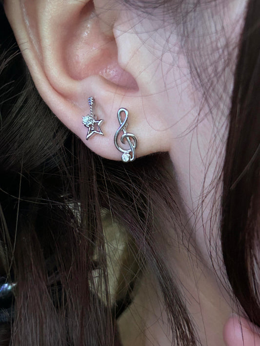 Guitar & Treble Clef Double Lobe Earring Stack