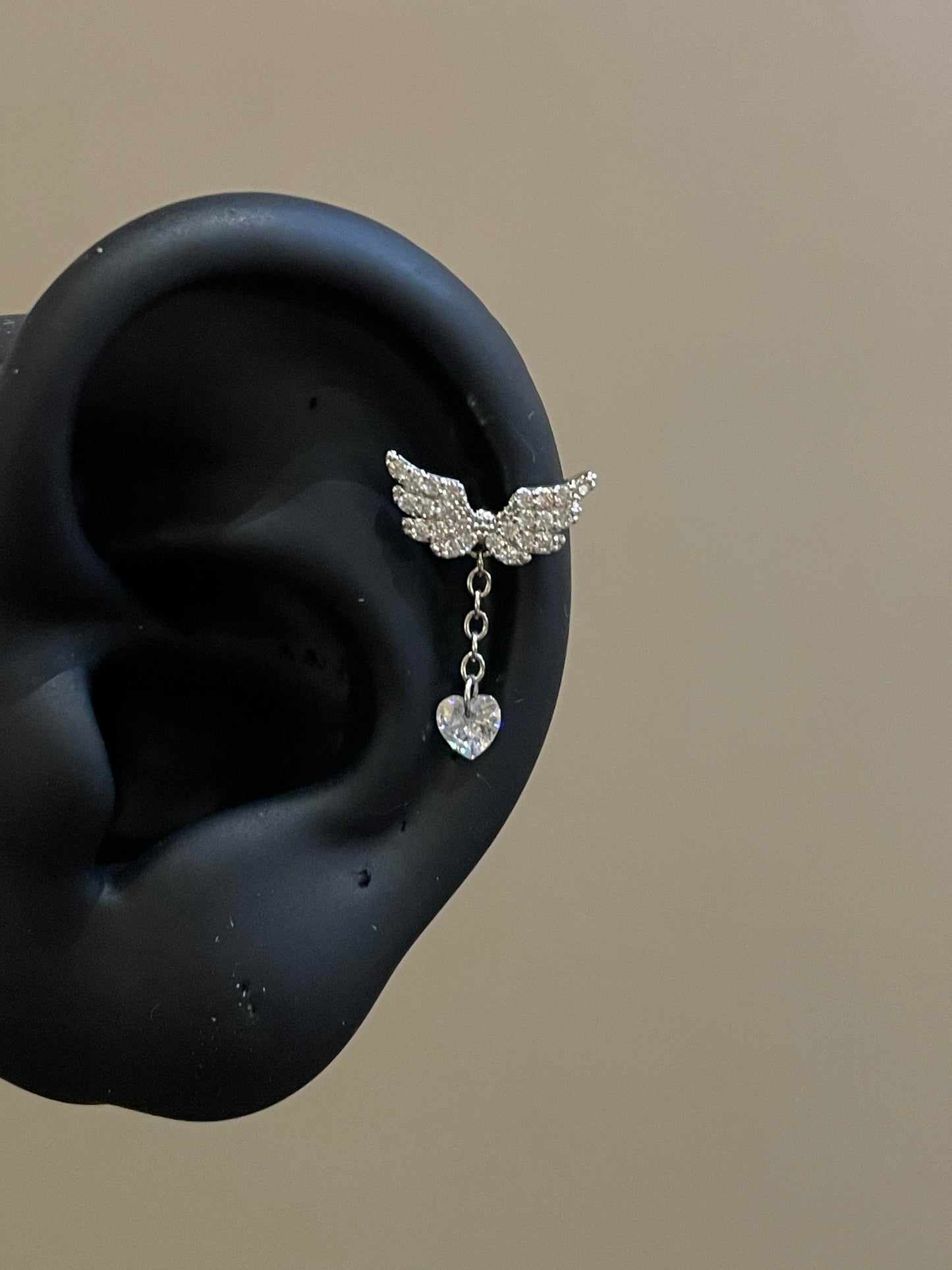 Silver Crystal Heart Wing Earrings
