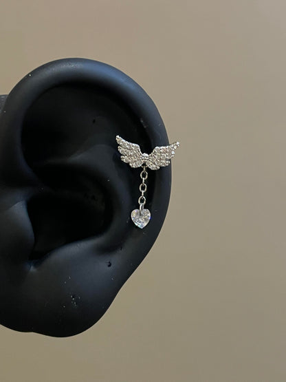 Silver Crystal Heart Wing Earrings