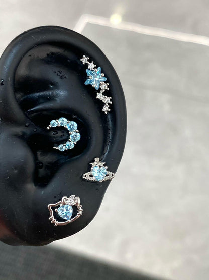 Blue Celestial Cat Earring Stack