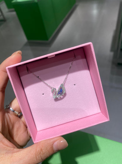 Silver Blue Crystal Swan Necklace