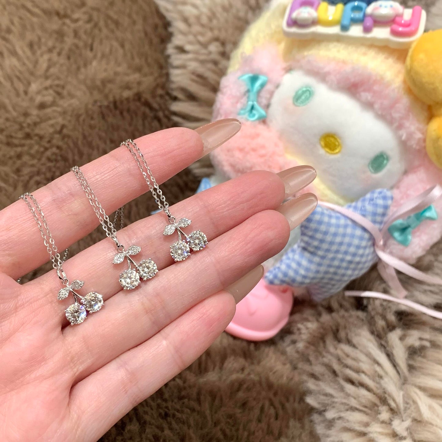 Silver Sparkling Cherry Necklace
