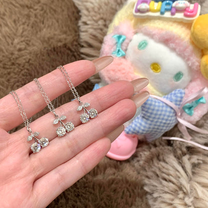 Silver Sparkling Cherry Necklace