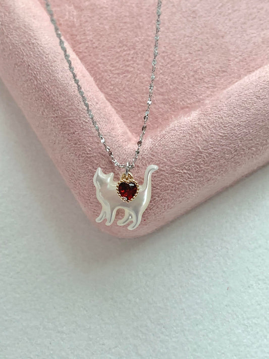 White Cat Heart Pendant