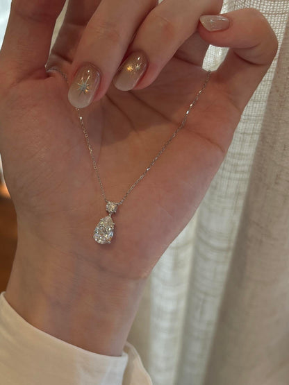 Silver Pear-Cut Crystal Drop Necklace