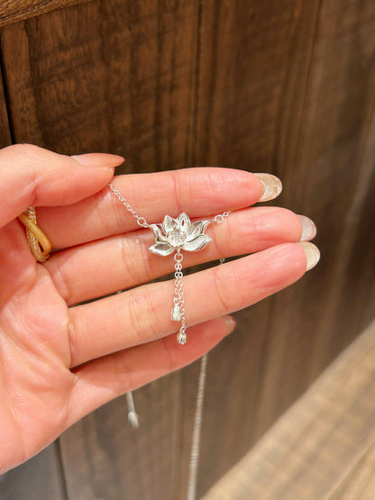 Silver Lotus Drop Necklace