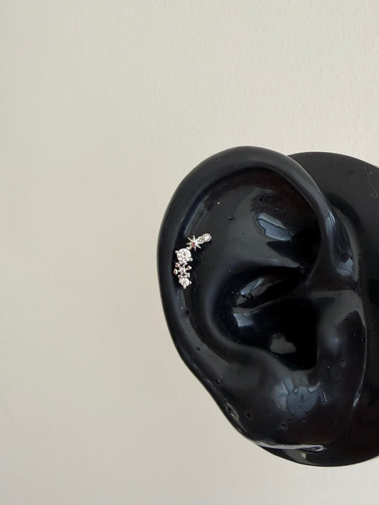 Silver Celestial Cluster Helix Earring
