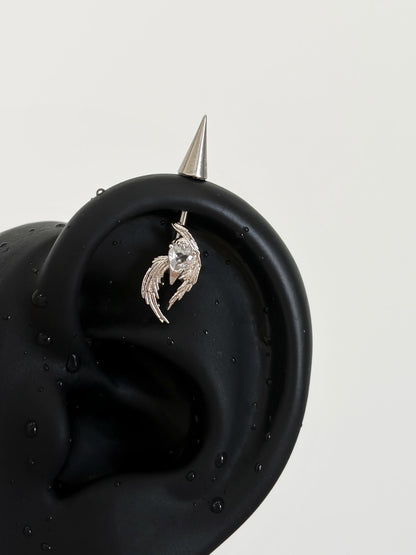 Silver Crystal Wing Spike Helix Earring