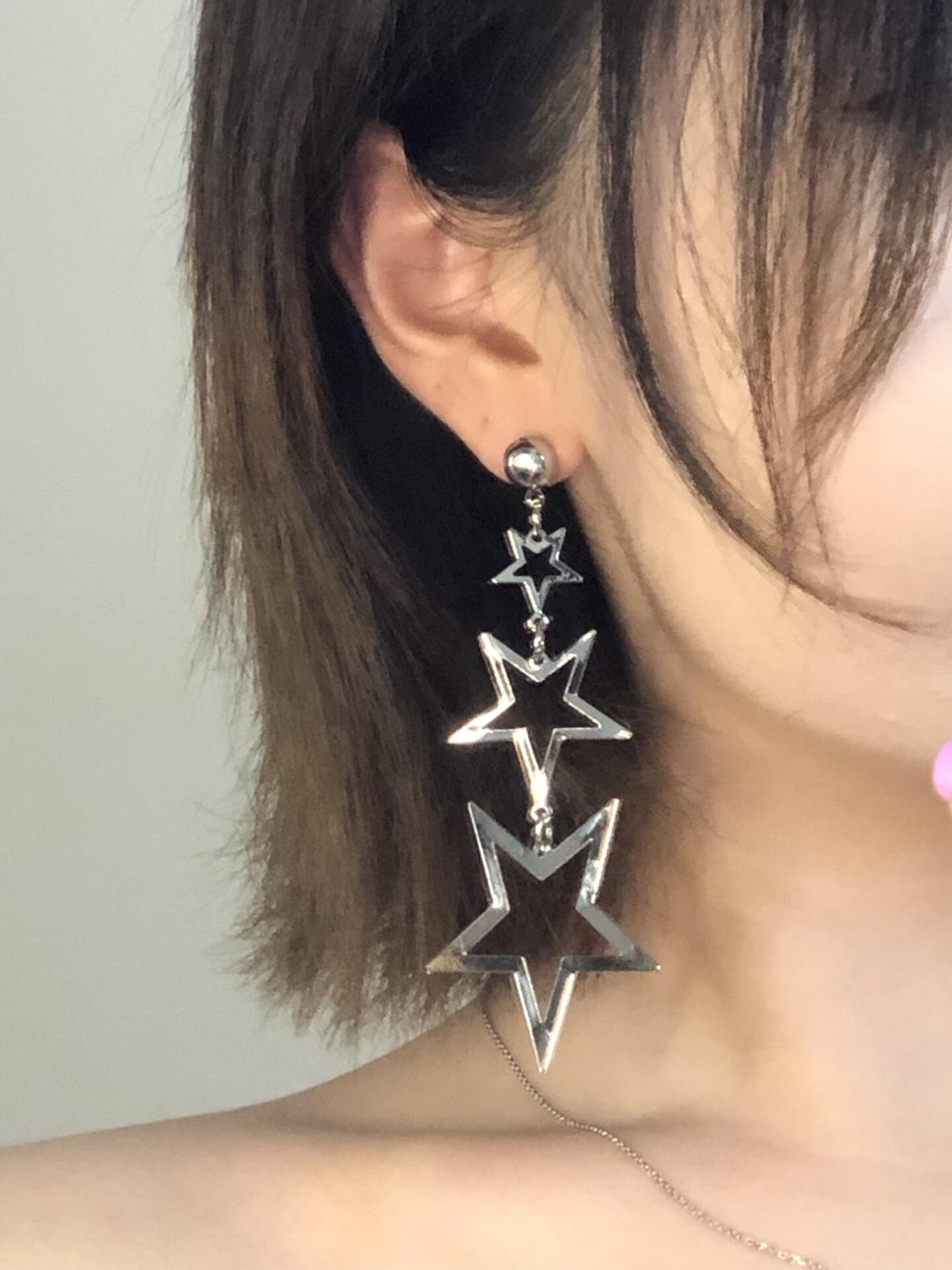 Silver Triple Star Drop Earrings