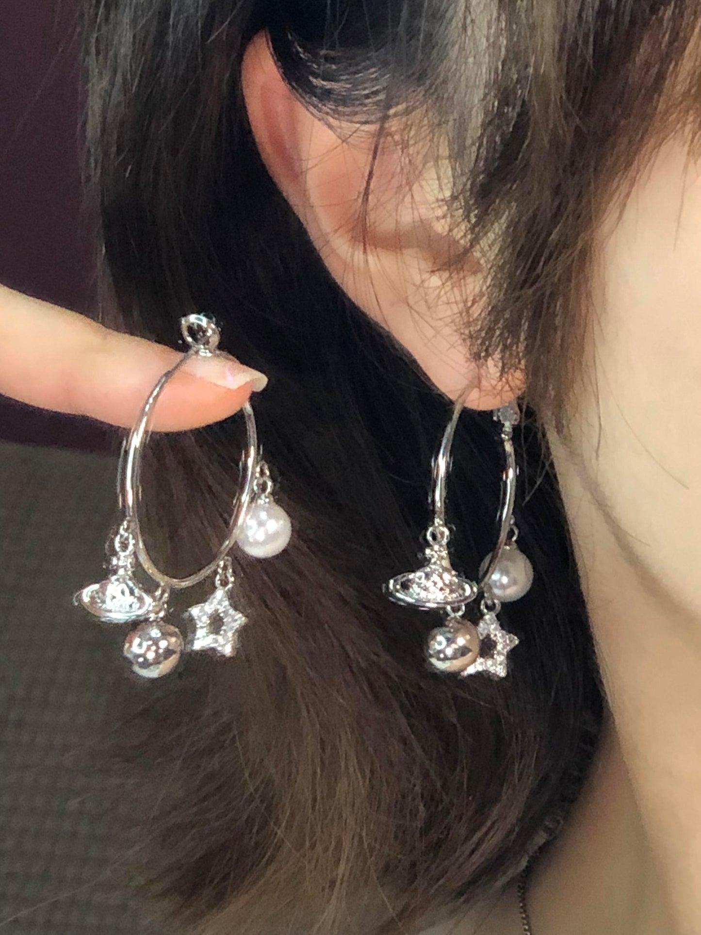 Silver Charm Hoop Earrings