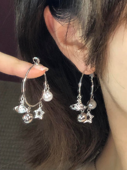 Silver Charm Hoop Earrings