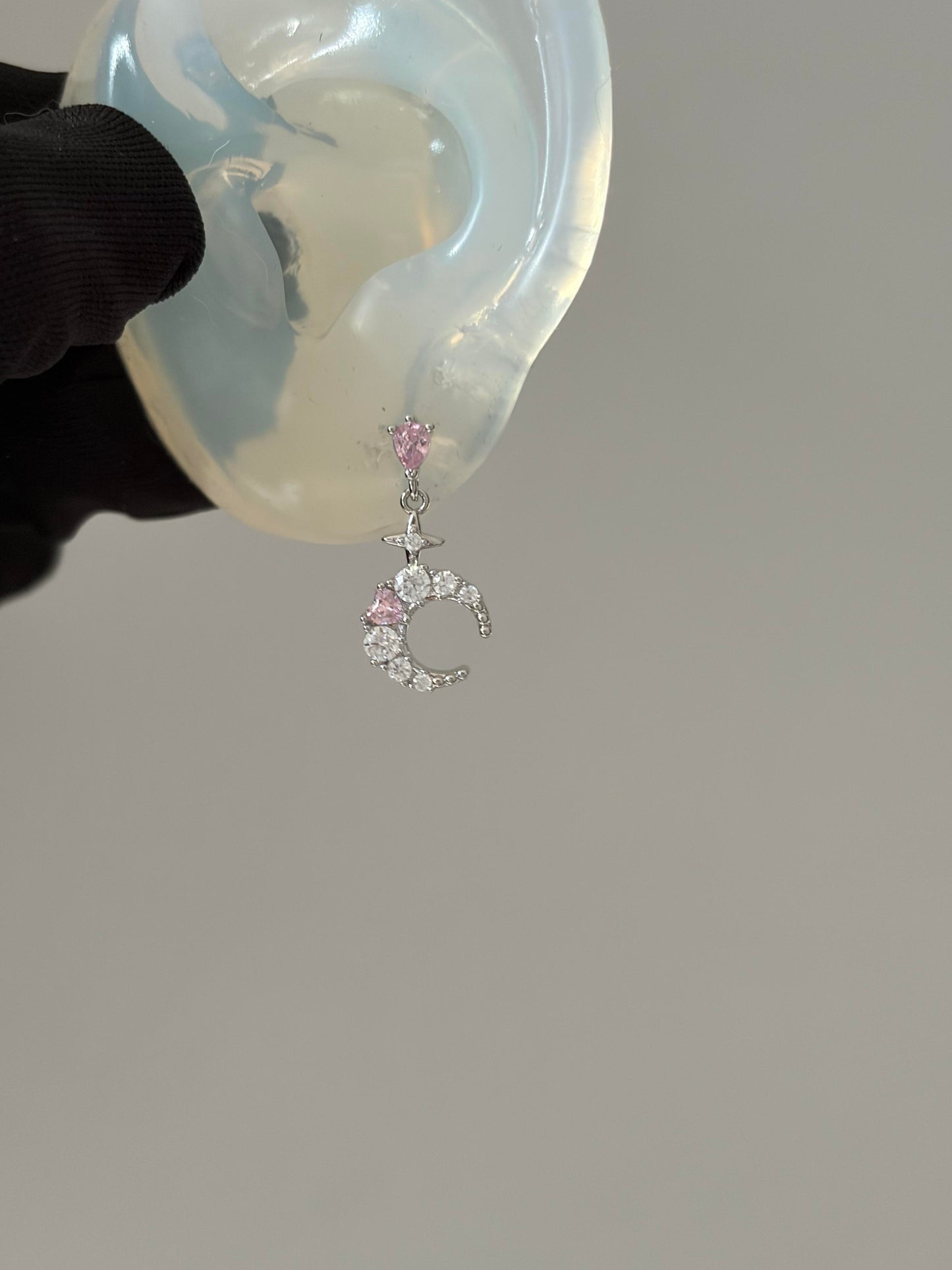Pink Crescent Moon Drop Earrings