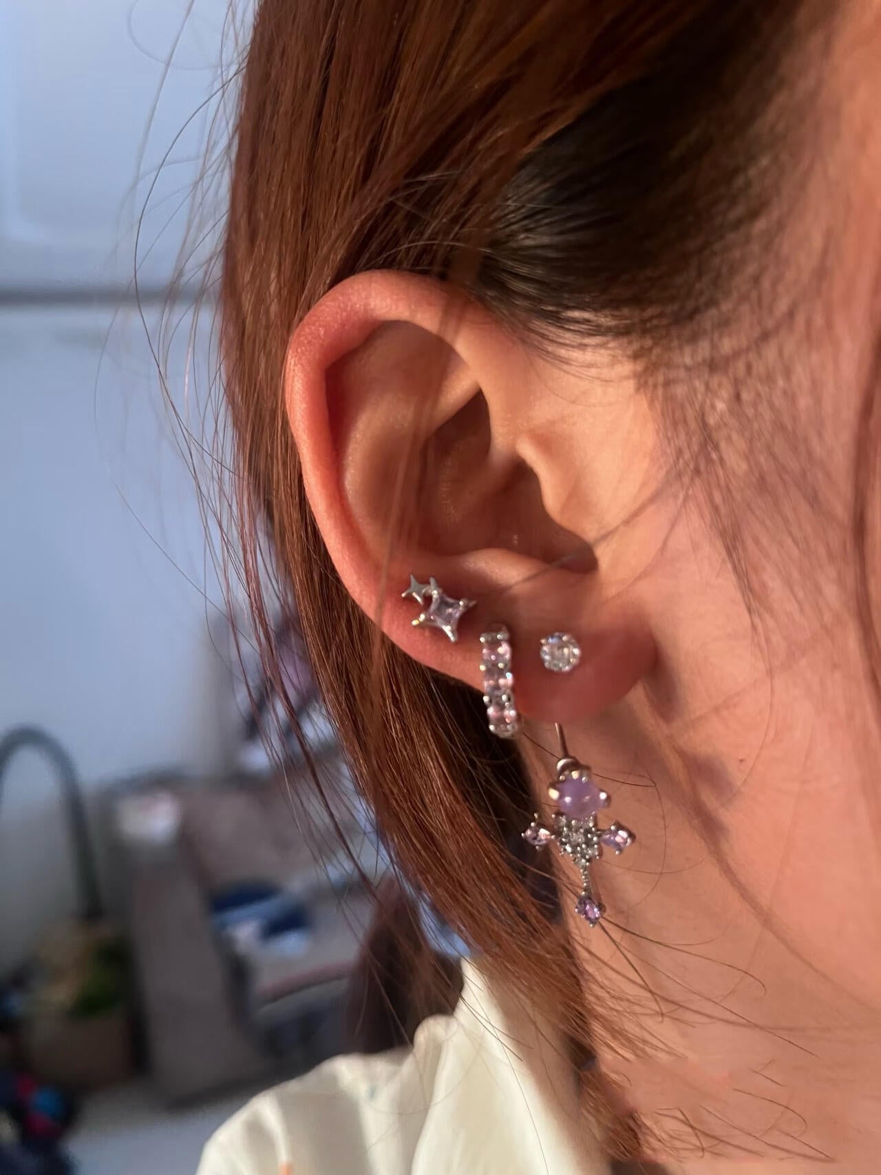 Purple Zircon Cross & Star Earring Set