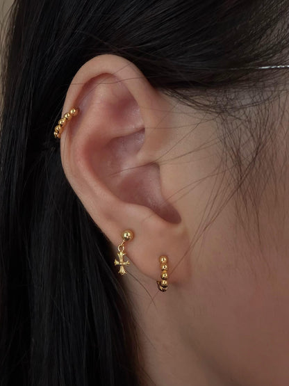 Gold Cross Drop and Beaded Earring Stack