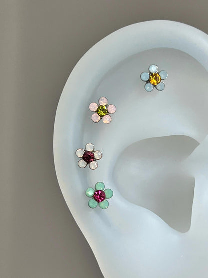 Multi Opal Daisy Flower Helix Earrings