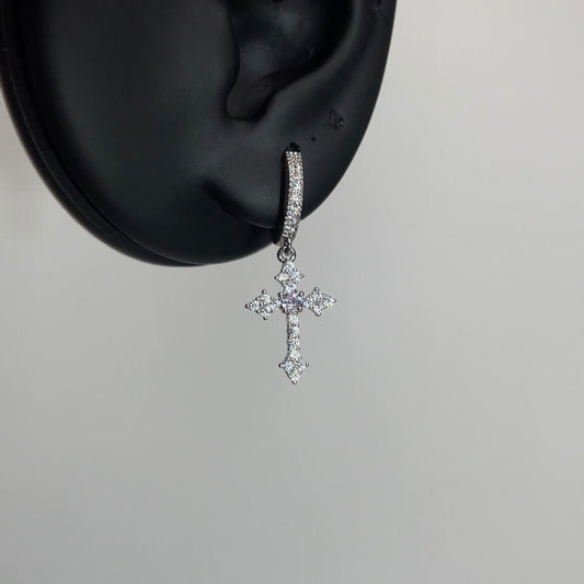 Crystal Gothic Cross Hoop Earrings