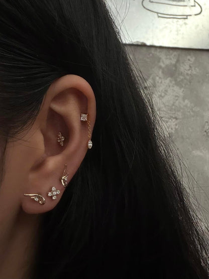 Golden Crystal Wing and Chain Earring Stack