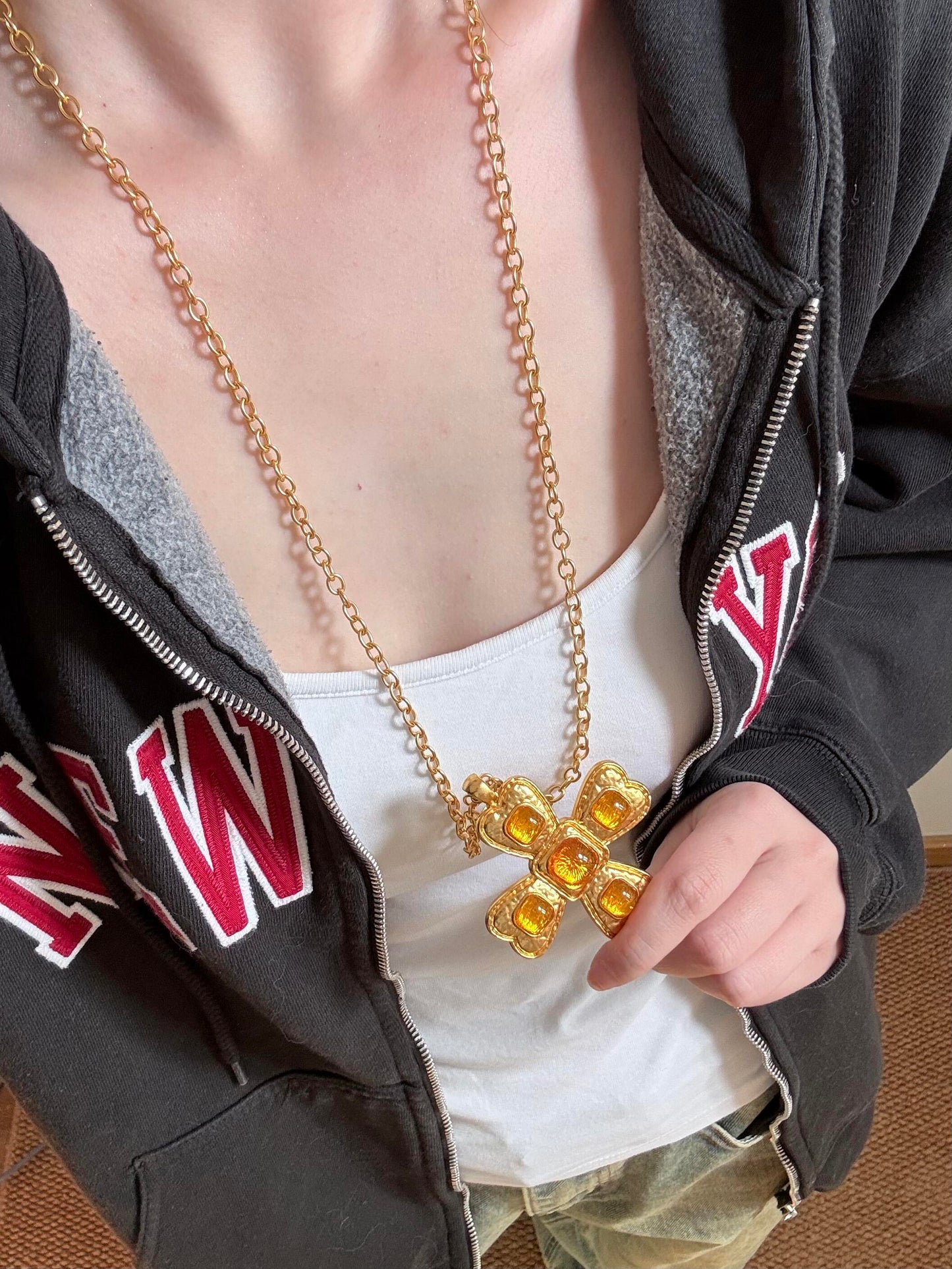 Vintage Hammered Cross Necklace
