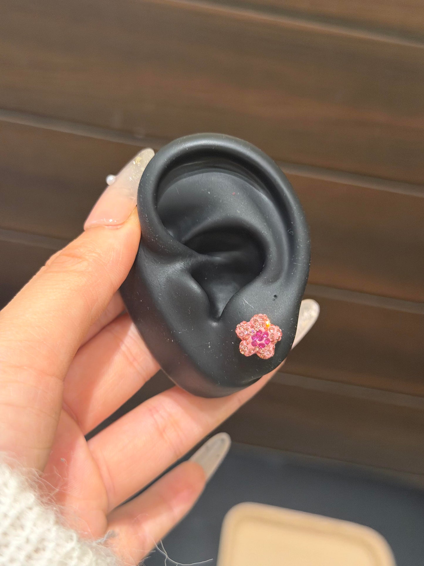 Pink Crystal Flower Helix Earring
