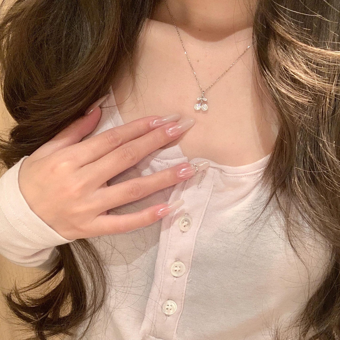 Silver Sparkling Cherry Necklace