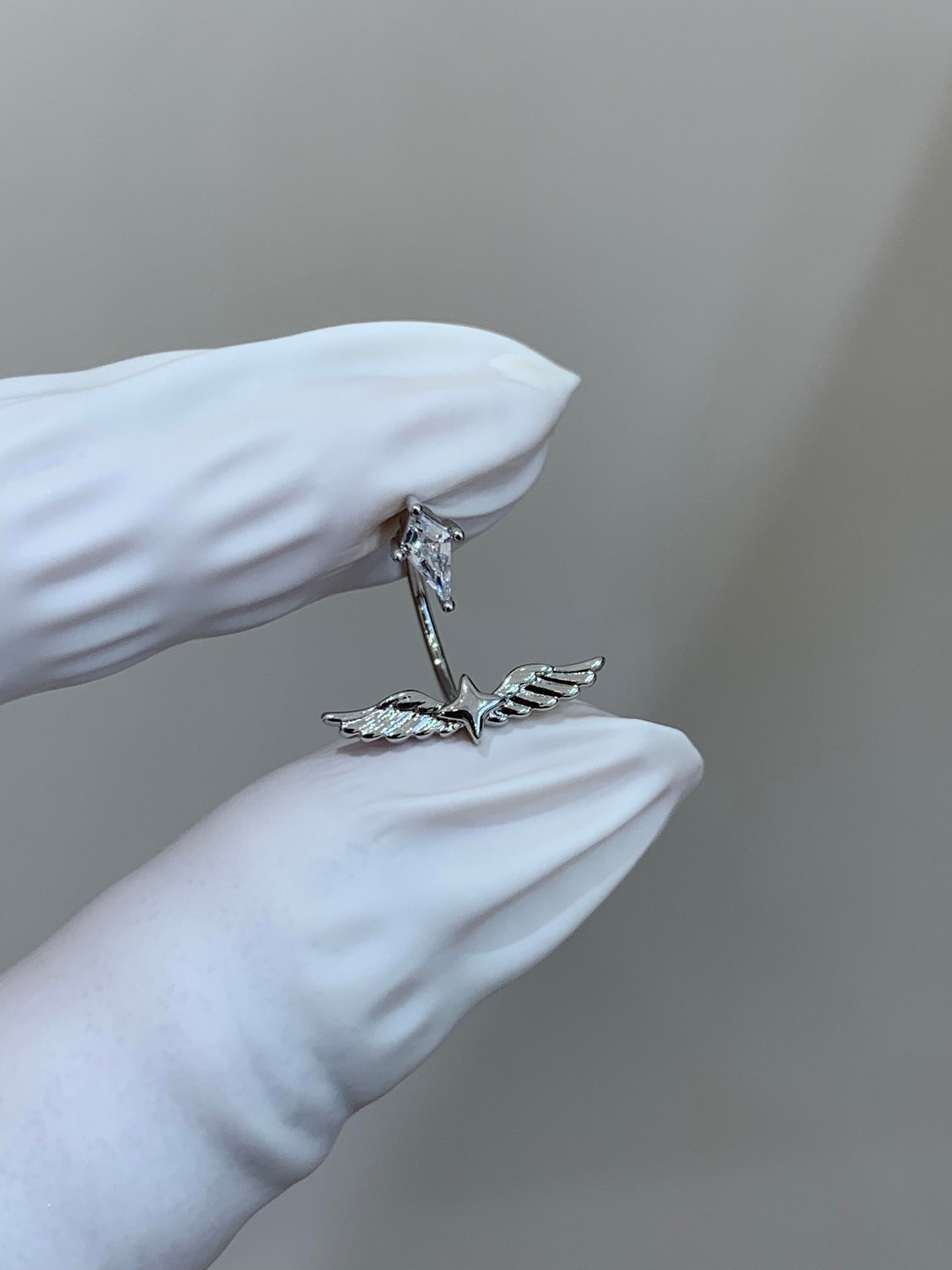Silver Crystal Star Wing Jacket Earrings